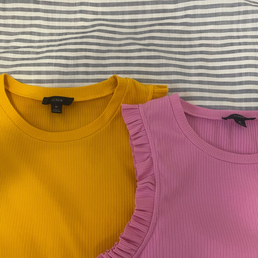 J. Crew Pink Ribbed Ruffle Tank - Picture 3 of 12